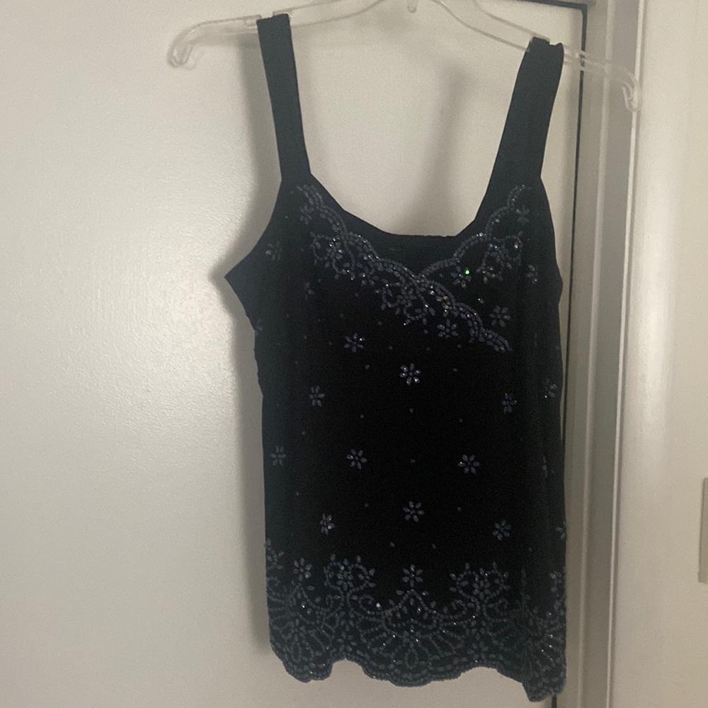 Dressbarn XL black petite dress camisole with small blue beading